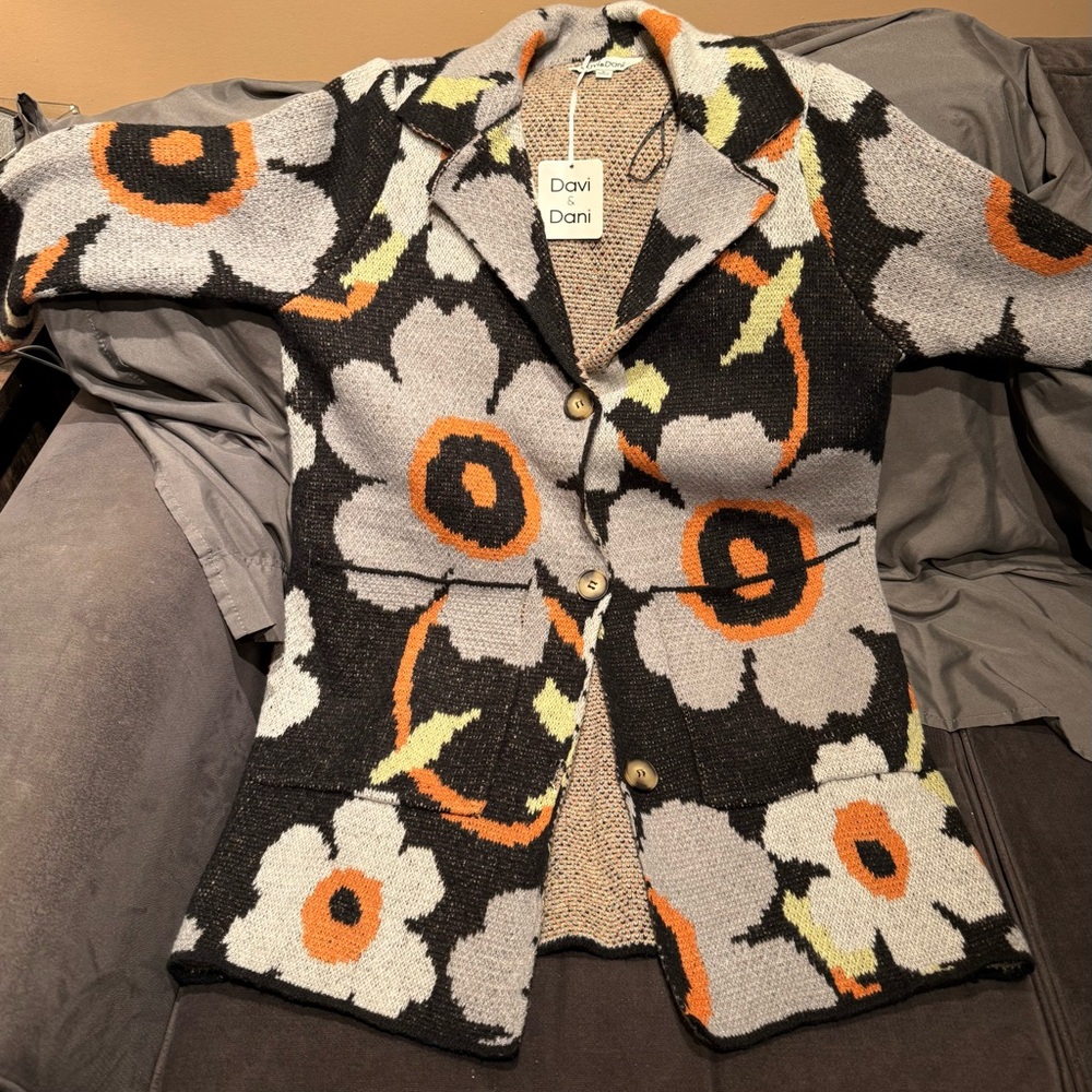 DAVI & DANI Women's Floral Knit Blazer - Black, Gray, Orange